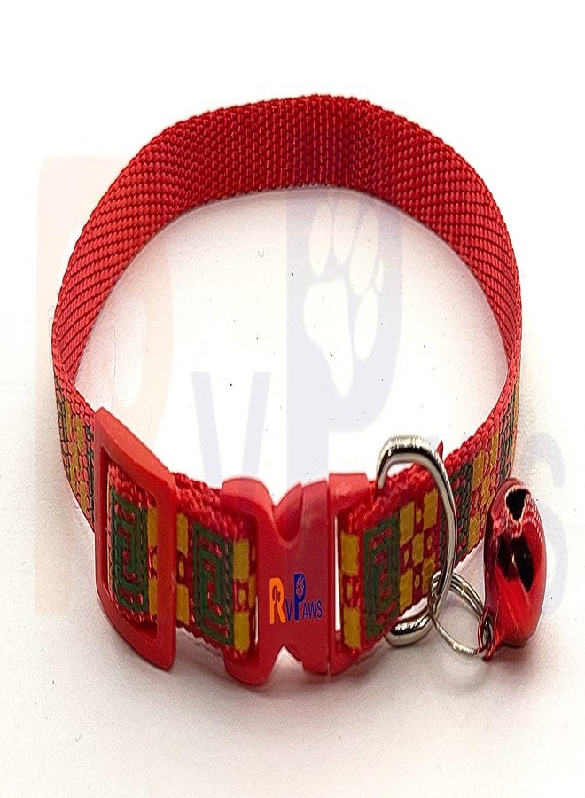 Pups&Pets Pets Printed Nylon 10MM Collar with Bell & Leash | Adjustable and Quick Release Collar Set | Attractive Collar with Leash for Puppies, Small Dogs and Cats (RED) - Image 2